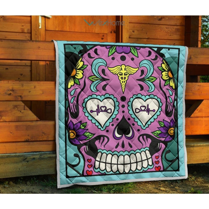 Sugar Skull Nurse Premium Quilt