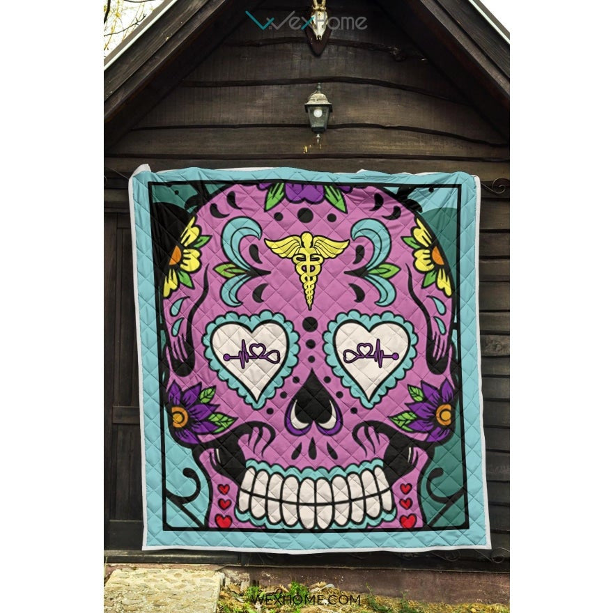 Sugar Skull Nurse Premium Quilt