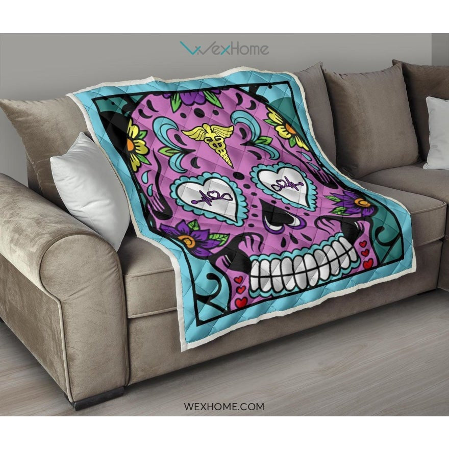 Sugar Skull Nurse Premium Quilt