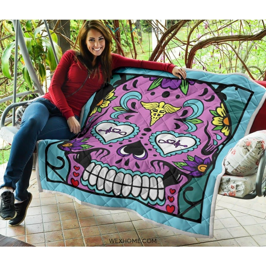 Sugar Skull Nurse Premium Quilt