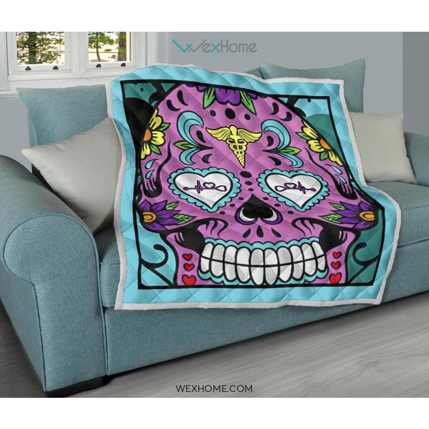 Sugar Skull Nurse Premium Quilt