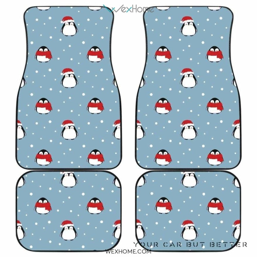 Cute Penguin Christmas Snow Pattern Front And Back Car Mats Best Car Gift 2021