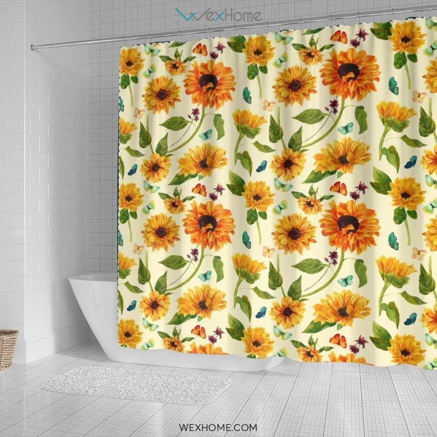 Sunflower Art Print Unique Design Shower Curtain