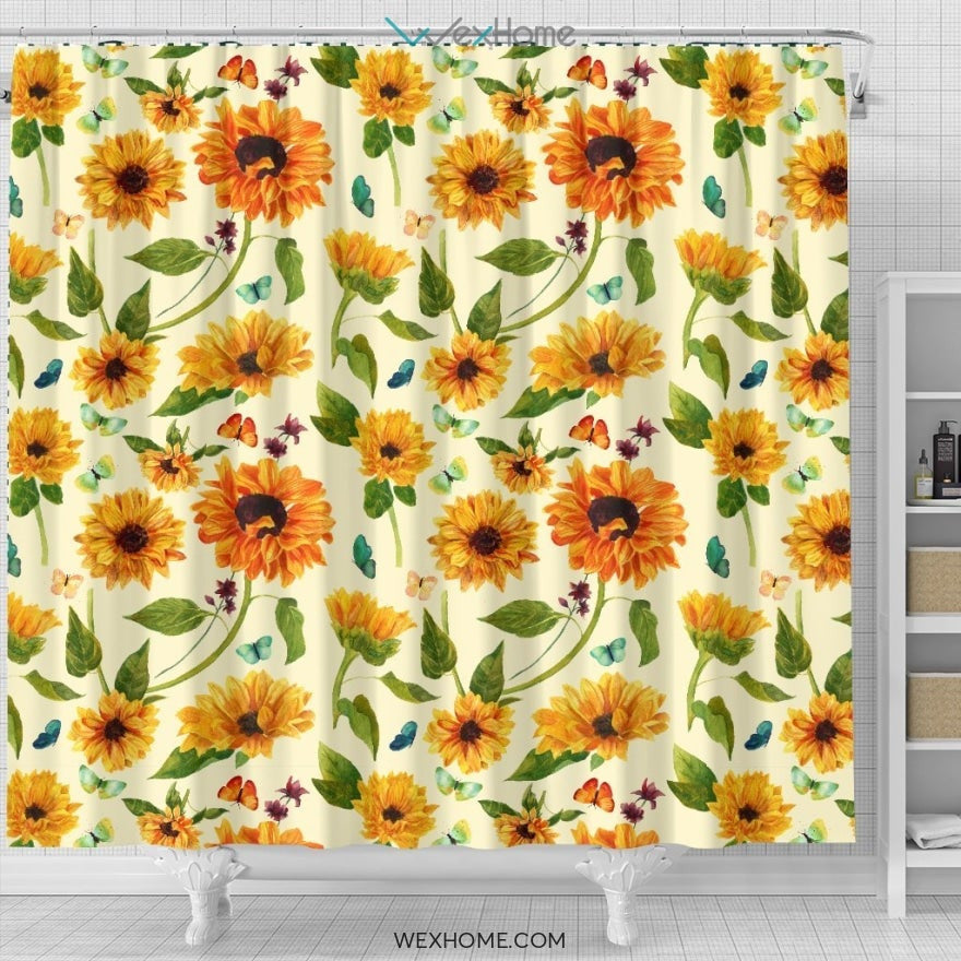 Sunflower Art Print Unique Design Shower Curtain