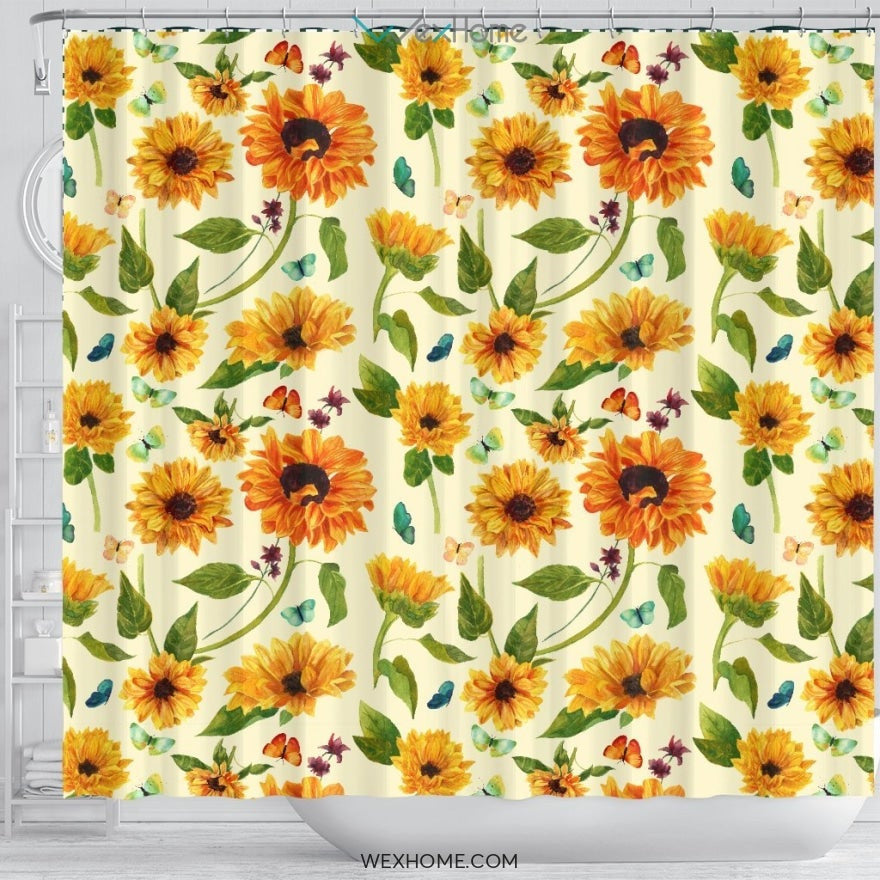 Sunflower Art Print Unique Design Shower Curtain