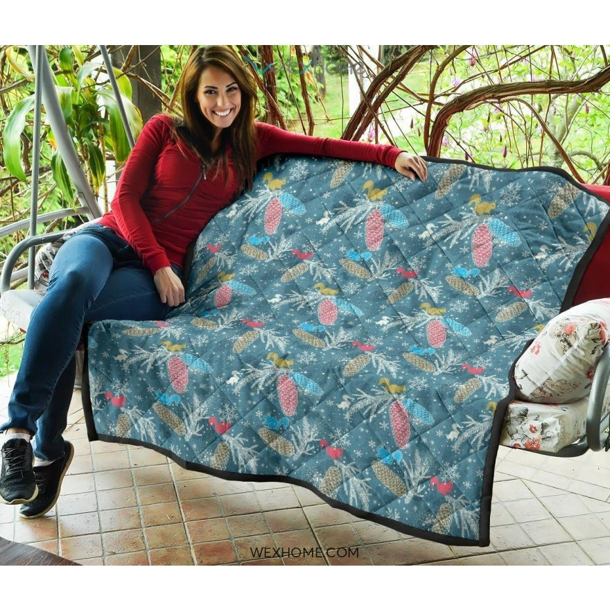 Squirrel Pattern Print Design 01 Premium Quilt