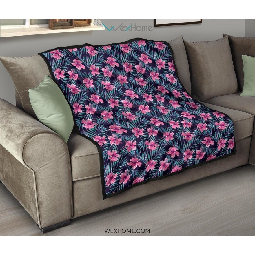 Hibiscus Pattern Print Design 05 Premium Quilt