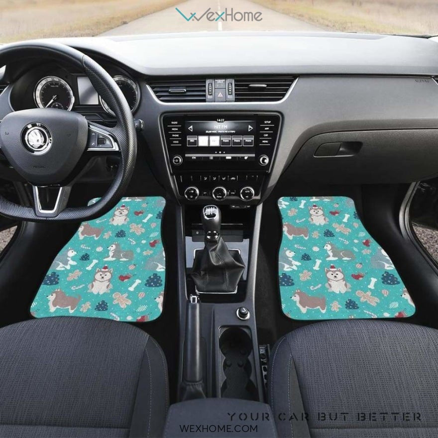 Christmas Cute Siberian Husky Puppie Pattern Front And Back Car Mats Best Car Gift 2021