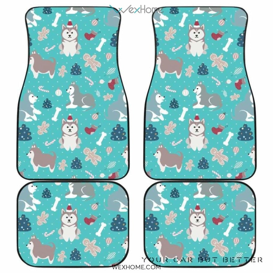 Christmas Cute Siberian Husky Puppie Pattern Front And Back Car Mats Best Car Gift 2021