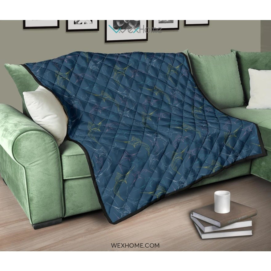 Swordfish Pattern Print Design 02 Premium Quilt