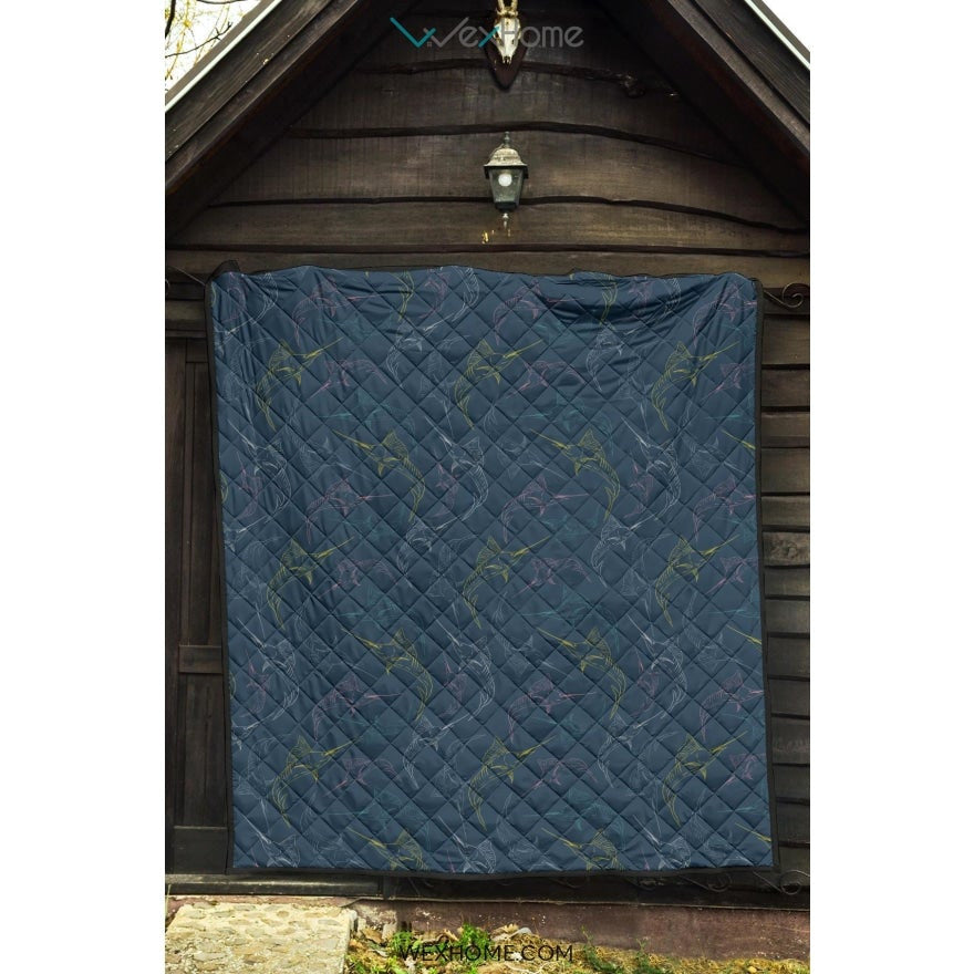 Swordfish Pattern Print Design 02 Premium Quilt