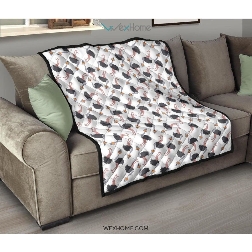 Ostrich Pattern Print Design 02 Premium Quilt