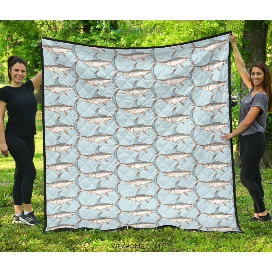 Swordfish Pattern Print Design 01 Premium Quilt