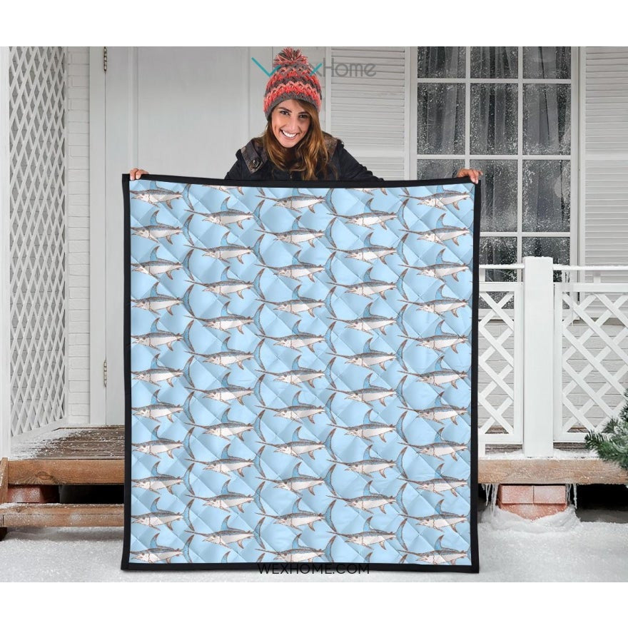 Swordfish Pattern Print Design 01 Premium Quilt