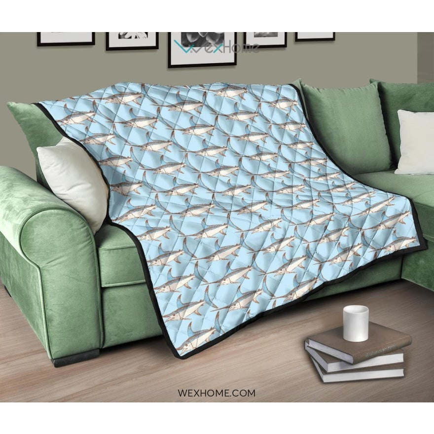 Swordfish Pattern Print Design 01 Premium Quilt