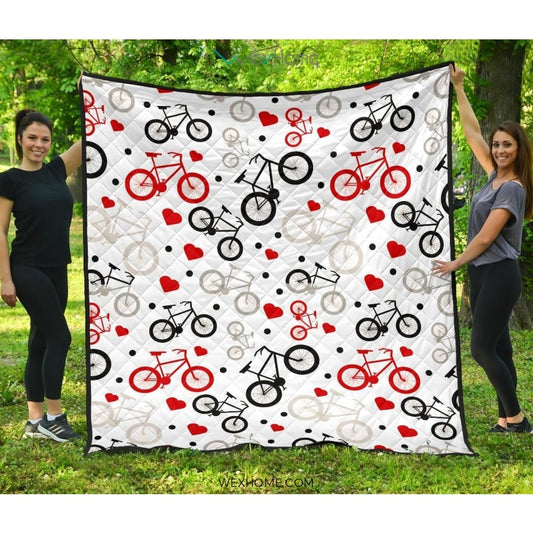 Bicycle Pattern Print Design 04 Premium Quilt