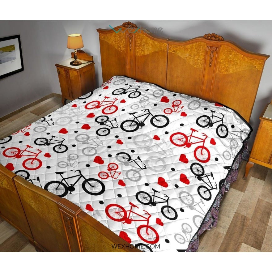 Bicycle Pattern Print Design 04 Premium Quilt