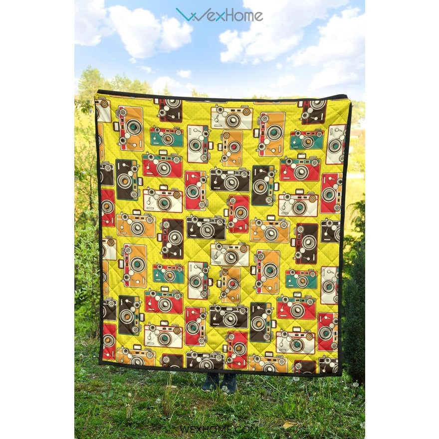 Camera Pattern Print Design 02 Premium Quilt