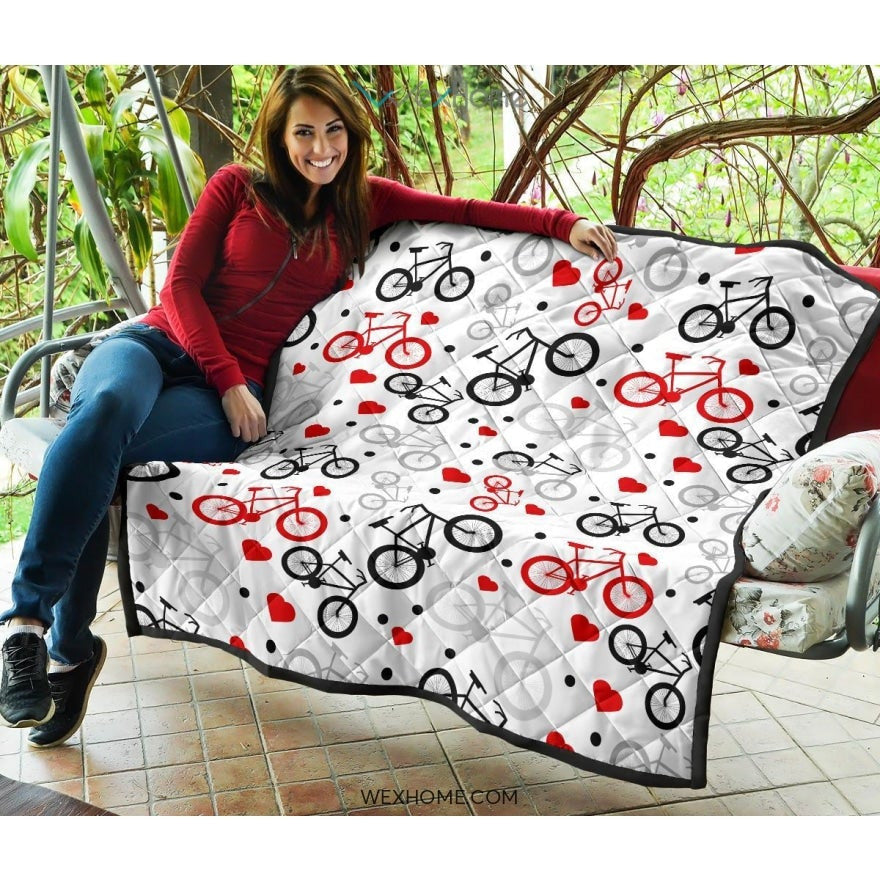 Bicycle Pattern Print Design 04 Premium Quilt