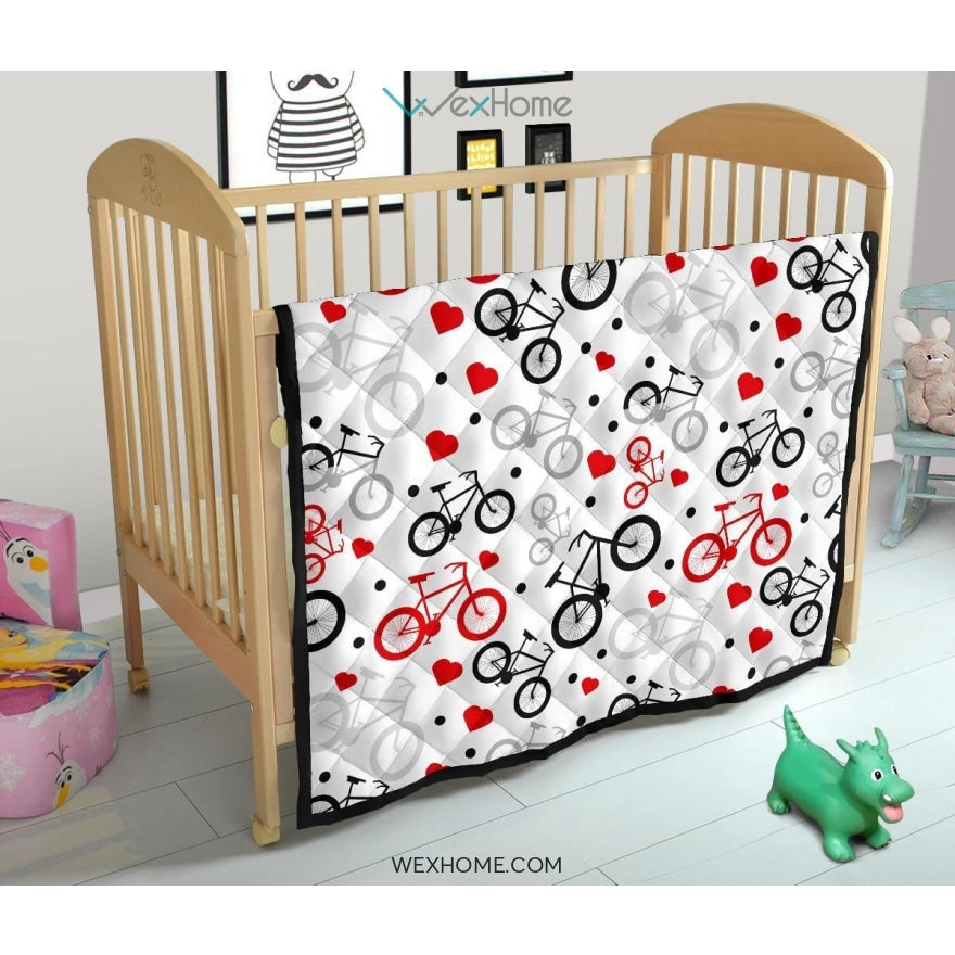 Bicycle Pattern Print Design 04 Premium Quilt