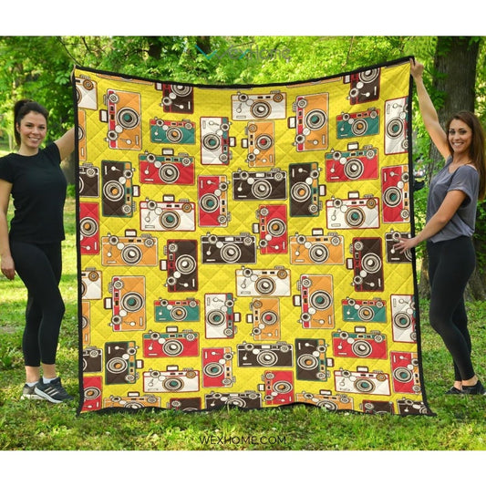 Camera Pattern Print Design 02 Premium Quilt
