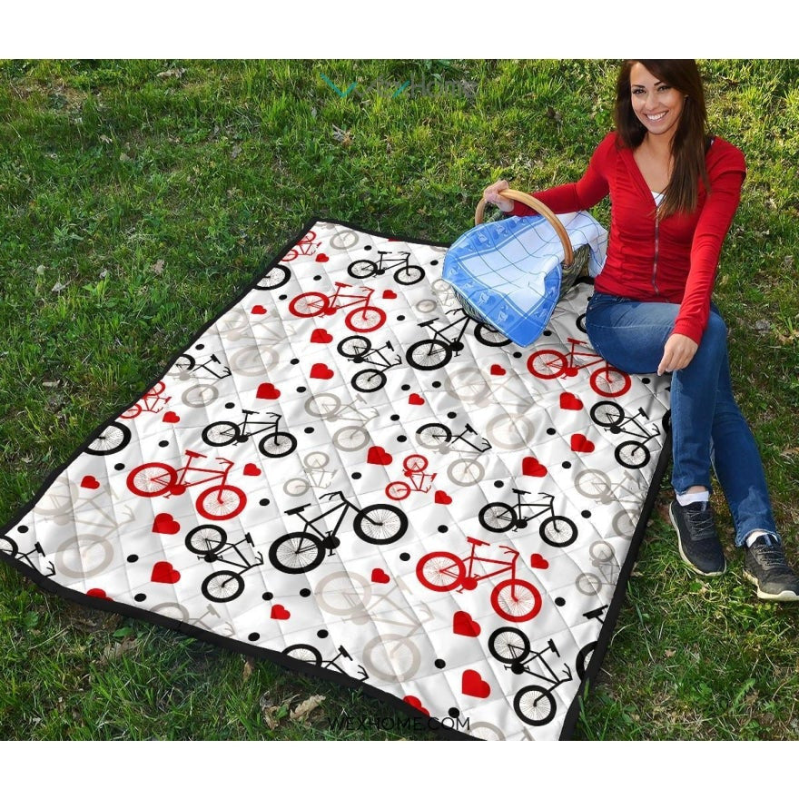 Bicycle Pattern Print Design 04 Premium Quilt