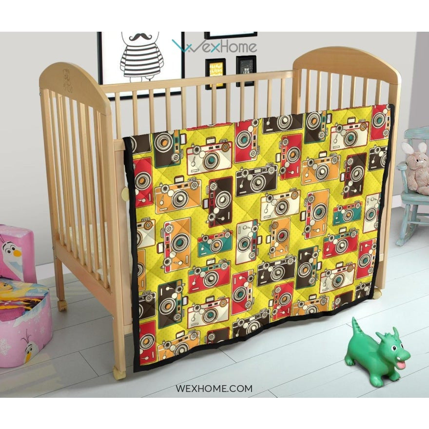 Camera Pattern Print Design 02 Premium Quilt