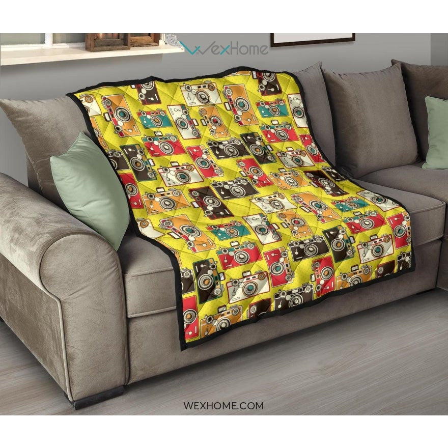 Camera Pattern Print Design 02 Premium Quilt