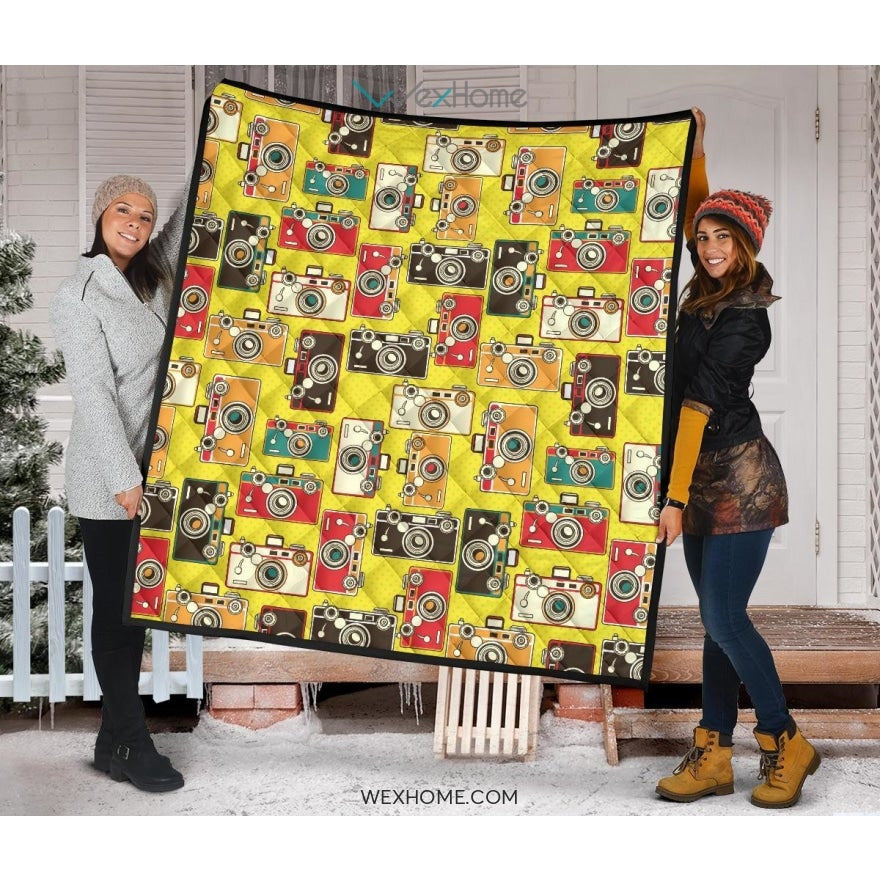 Camera Pattern Print Design 02 Premium Quilt