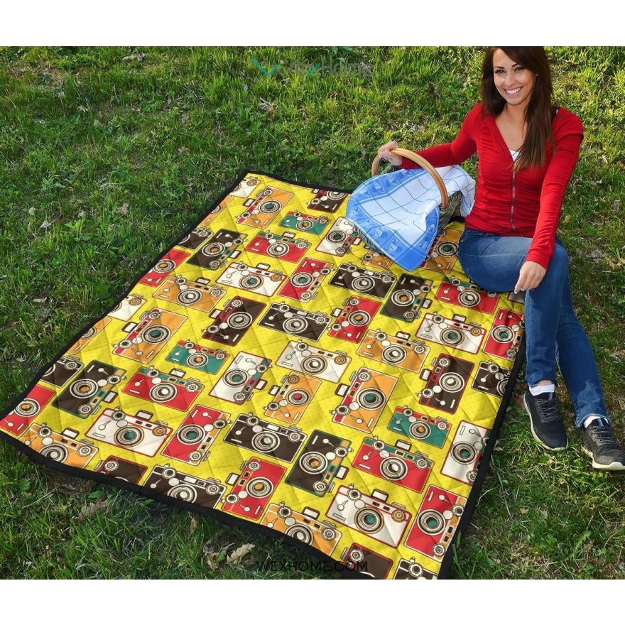 Camera Pattern Print Design 02 Premium Quilt