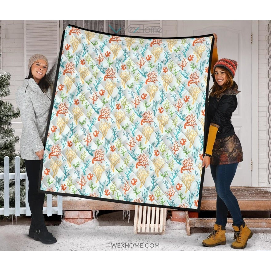 Coral Reef Pattern Print Design 02 Premium Quilt