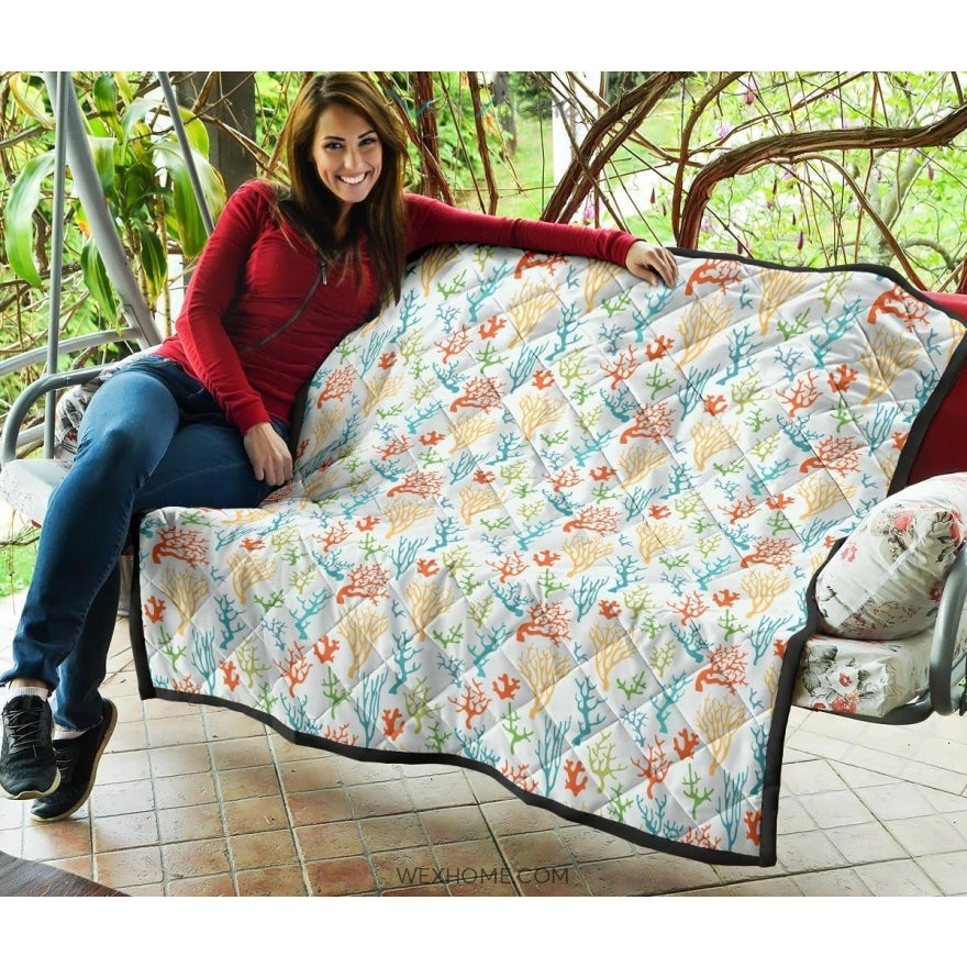 Coral Reef Pattern Print Design 02 Premium Quilt