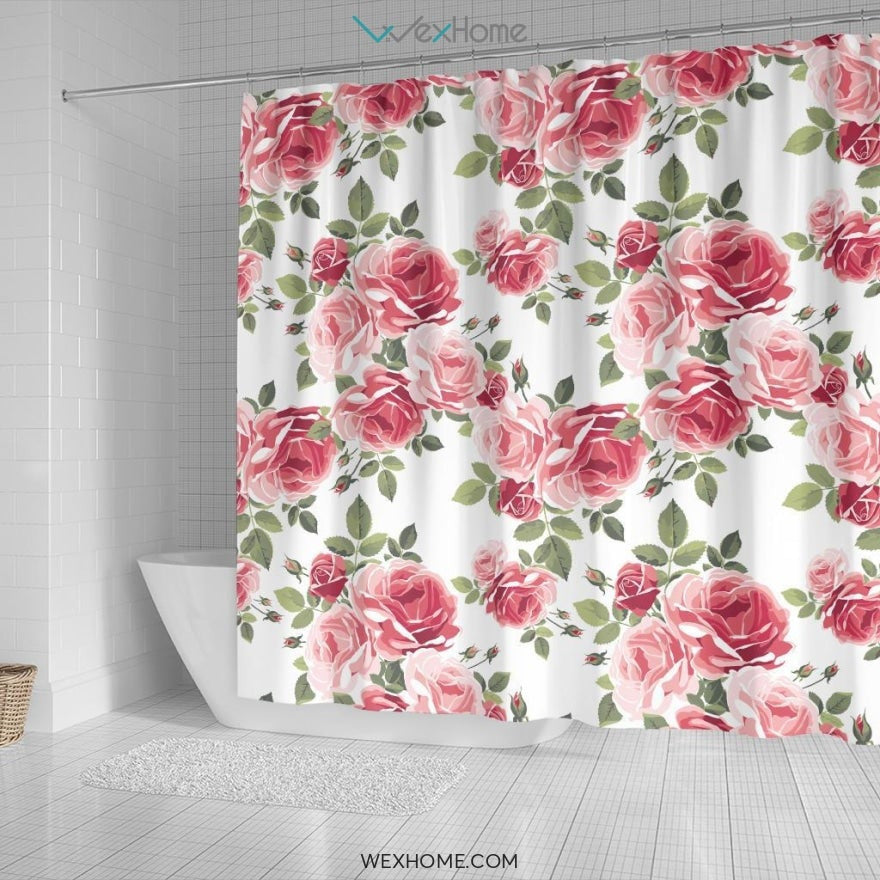 White Rose Pattern Shower Curtain Unique Design Best Decorate