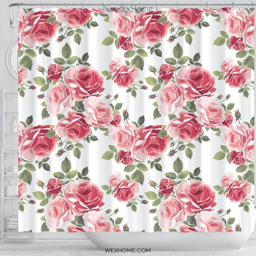 White Rose Pattern Shower Curtain Unique Design Best Decorate