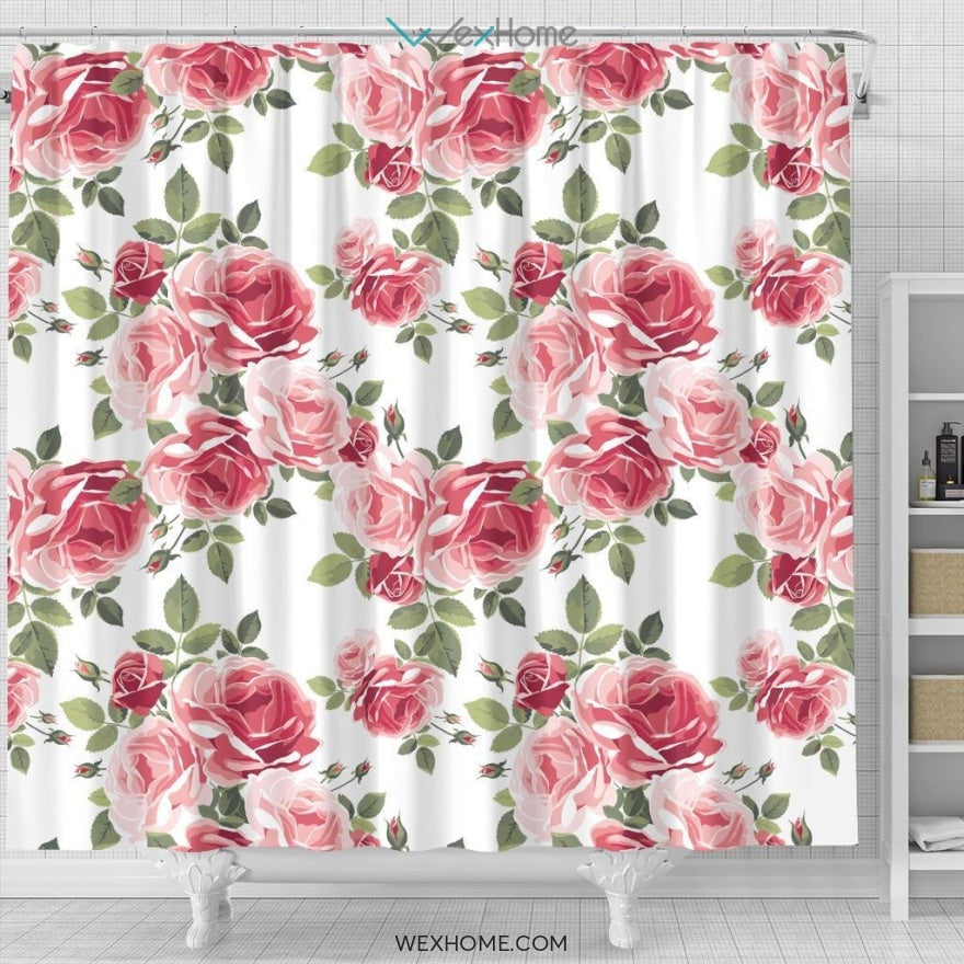 White Rose Pattern Shower Curtain Unique Design Best Decorate