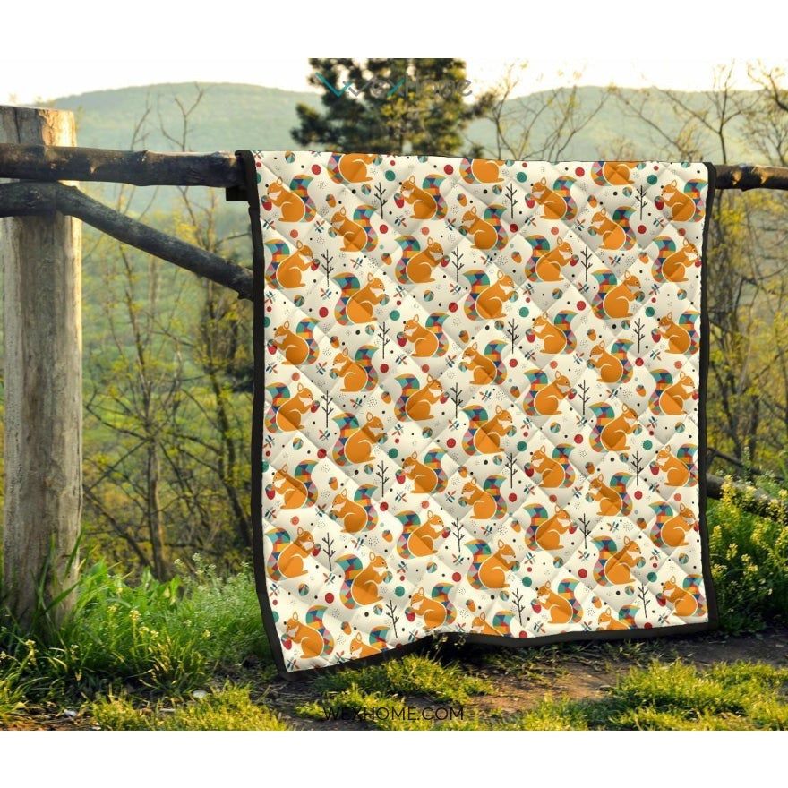 Squirrel Pattern Print Design 04 Premium Quilt
