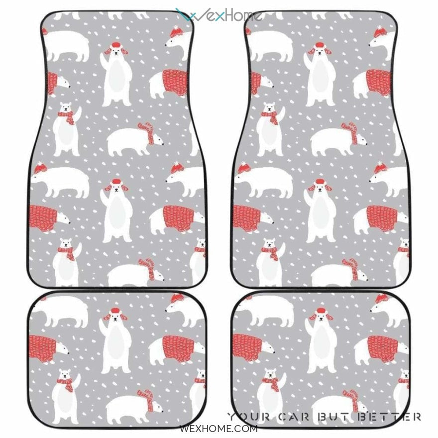 Cute Polar Bear Christmas Snow Pattern Front And Back Car Mats Best Car Gift 2021