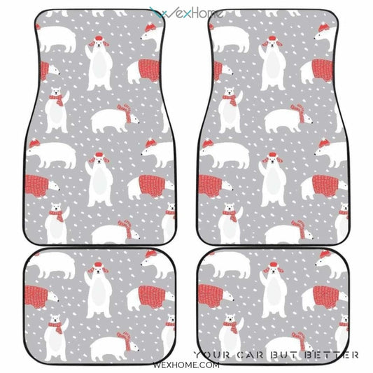 Cute Polar Bear Christmas Snow Pattern Front And Back Car Mats  Best Car Gift 2021