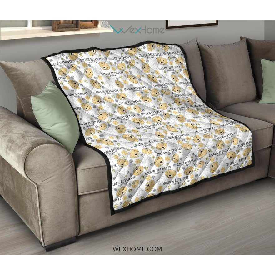 Golden Retriever Pattern Print Design 04 Premium Quilt
