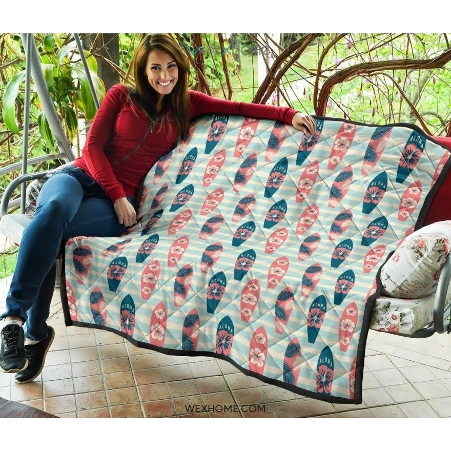 Surfboard Pattern Print Design 02 Premium Quilt