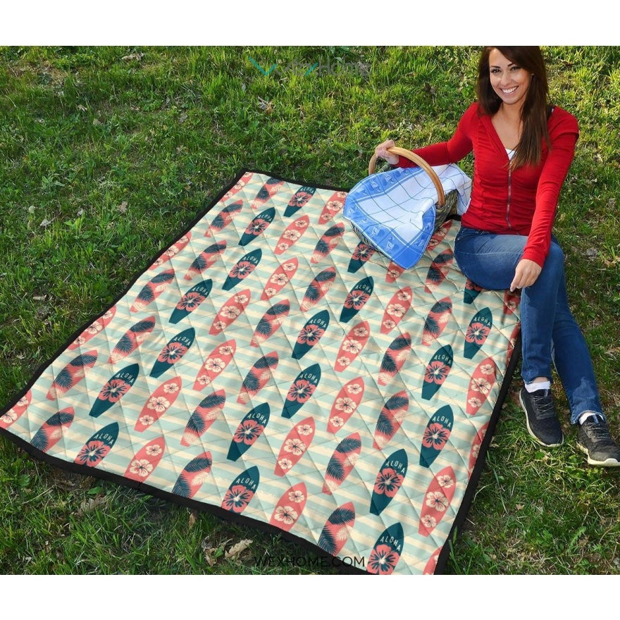 Surfboard Pattern Print Design 02 Premium Quilt
