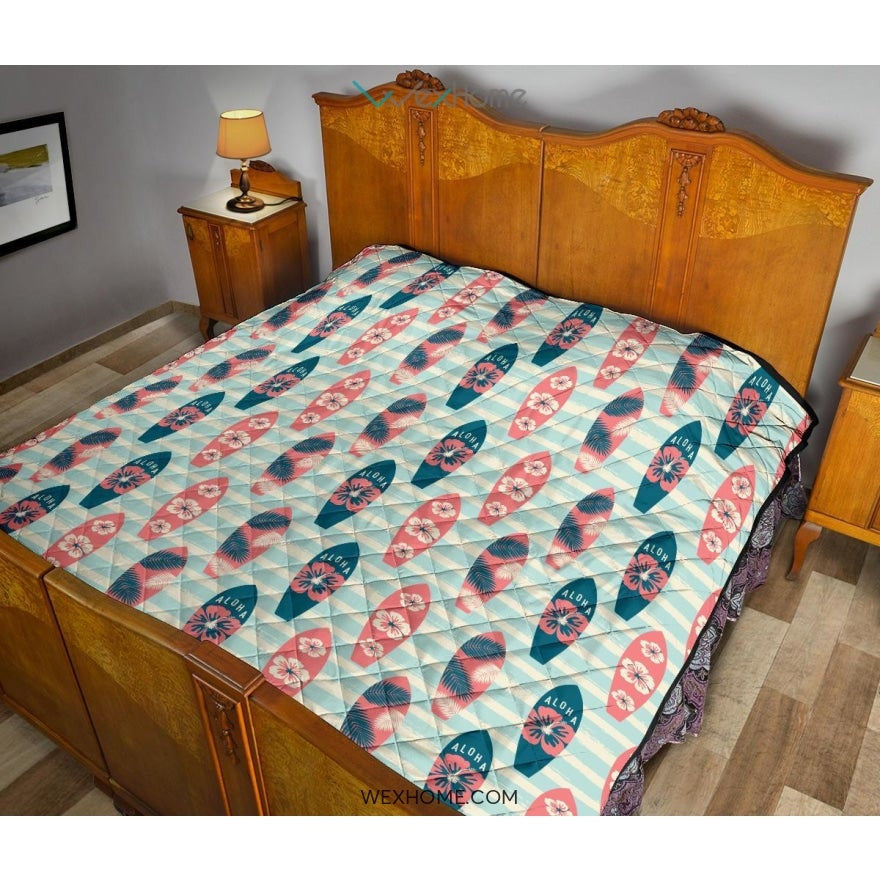 Surfboard Pattern Print Design 02 Premium Quilt