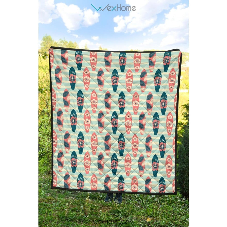 Surfboard Pattern Print Design 02 Premium Quilt