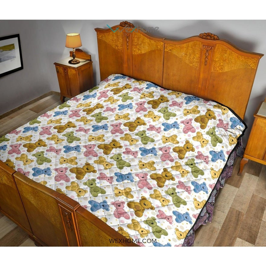 Teddy Bear Pattern Print Design 01 Premium Quilt