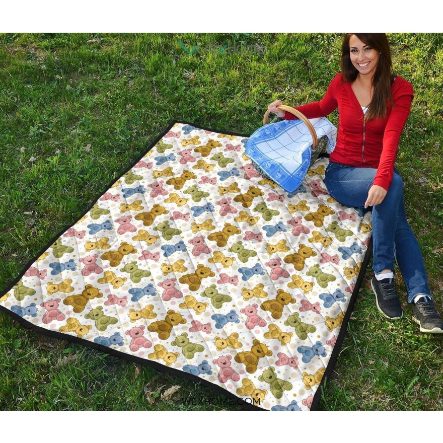 Teddy Bear Pattern Print Design 01 Premium Quilt