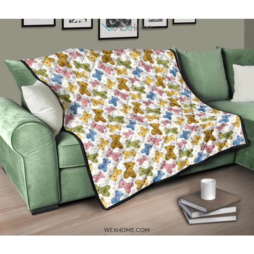 Teddy Bear Pattern Print Design 01 Premium Quilt