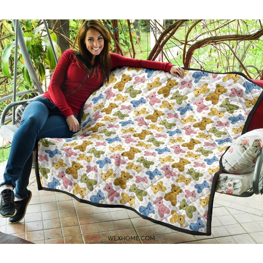 Teddy Bear Pattern Print Design 01 Premium Quilt