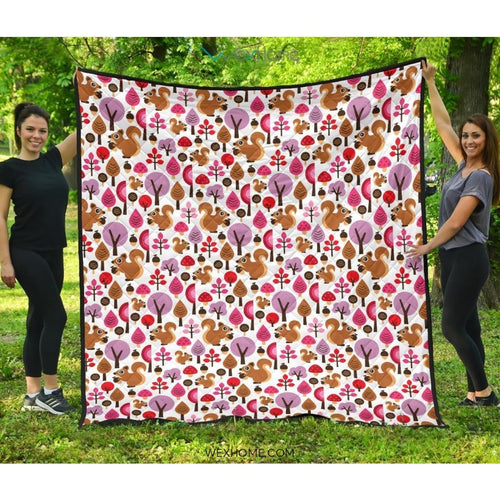 Squirrel Pattern Print Design 02 Premium Quilt