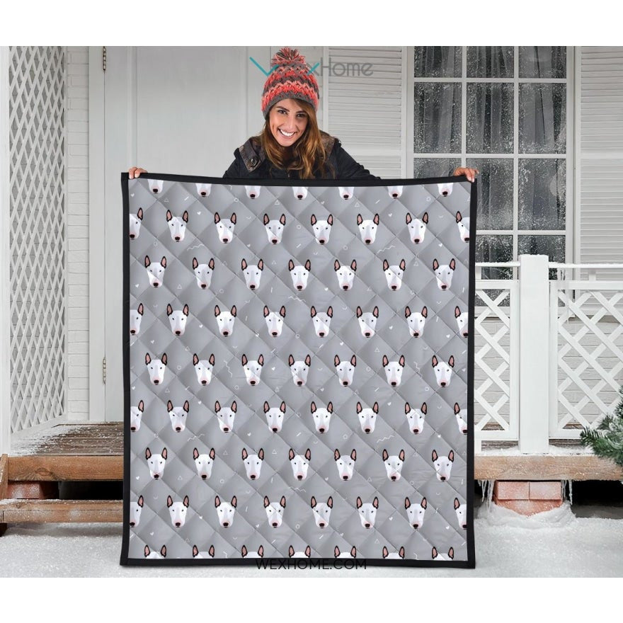 Bull Terrier Pattern Print Design 05 Premium Quilt