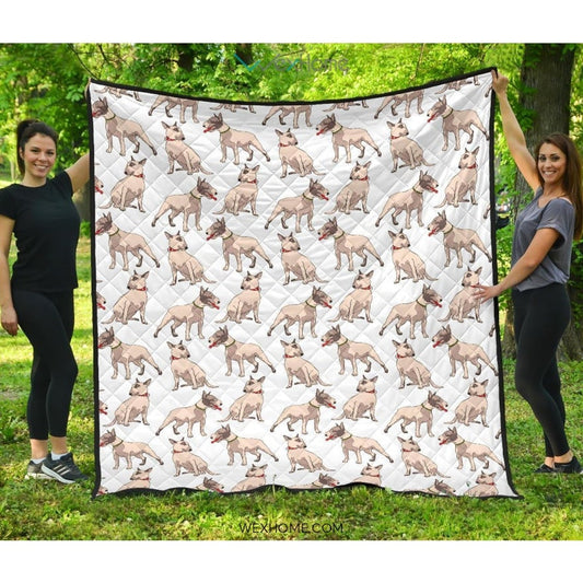 Bull Terrier Pattern Print Design 04 Premium Quilt